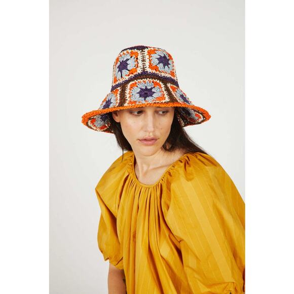 Wyeth Agnes Orange Brown Crochet Bucket Hat - Picture 1 of 6